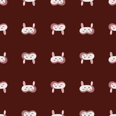 Rabbit light pink color geometric seamless pattern on brown background.  Flat vector illustration.のイラスト素材