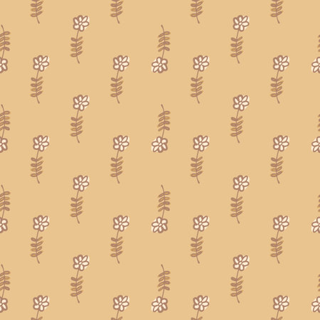 Abstract little flowers seamless doodle pattern. Beige background. Daisy backdrop. Stock illustration.のイラスト素材