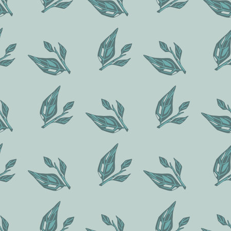 Vintage seamless botanical pattern with blue colored leaves branches elements. Pastel background. Graphic design for wrapping paper and fabric textures. Vector Illustration.のイラスト素材