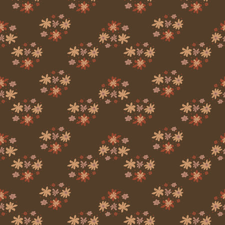 Autumn tones seamless pattern with cartoon flower ornament print. Brown background. Vector illustration for seasonal textile prints, fabric, banners, backdrops and wallpapers.のイラスト素材