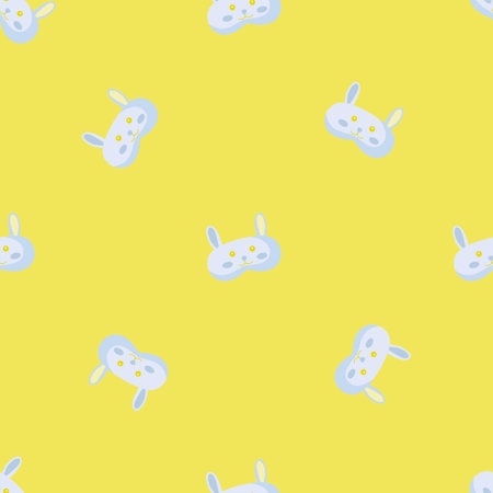 Rabbit light blue color geometric seamless pattern on yellow background. Children graphic design element for different purposes. Flat vector illustration.のイラスト素材