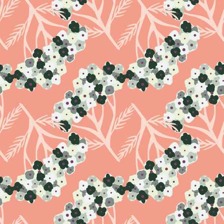 Botany seamless pattern with doodle hand drawn yarrow ornament on pink light background. Stock illustration. Vector design for textile, fabric, giftwrap, wallpapers.のイラスト素材