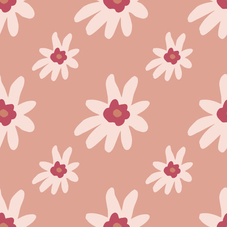 Cartoon seamless pattern with white flower silhouettes print on pink light background. Flat vector print for textile, fabric, giftwrap, wallpapers. Endless illustration.のイラスト素材