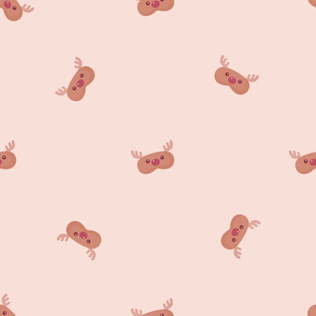Mask deer brown chaotic seamless pattern on pastel pink background. Children graphic design element for different purposes. Flat vector illustration.のイラスト素材