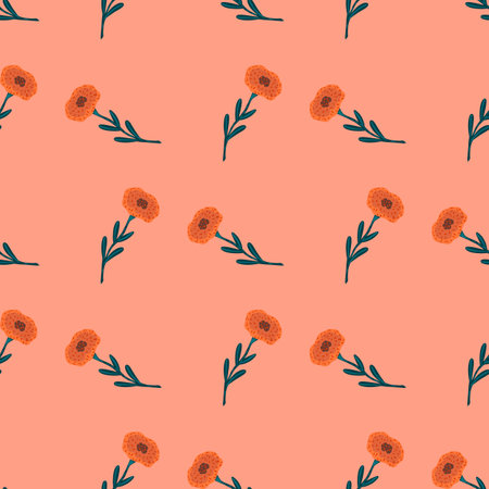 Simple flower seamlessp pattern in hand drawn modern style. Pink background. Flat vector print for textile, fabric, giftwrap, wallpapers. Endless illustration.のイラスト素材