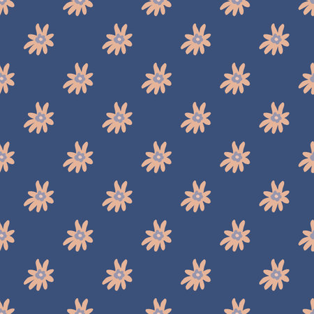 Cartoon seamless pattern with doodle pink flower ornament on bright blue background. Flat vector print for textile, fabric, giftwrap, wallpapers. Endless illustration.のイラスト素材