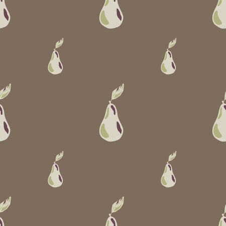 Minimalistic seamless doodle pattern with light pear elements on pastel brown background.  Vector Illustration.のイラスト素材
