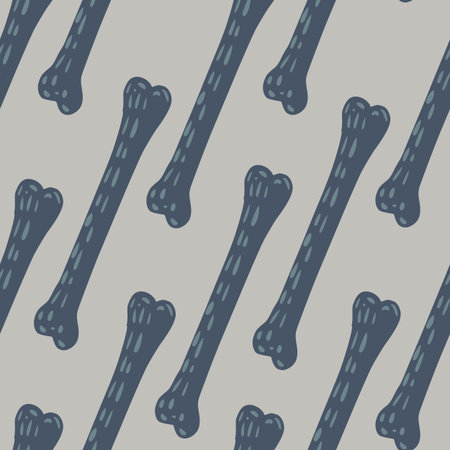 Navy blue bones cartoon seamless pattern dog ornament. Grey background. Puppy canine ornament. Stock...