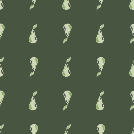 Dark abstract seamless pattern with decorative simple pear silhouettes. Green olive background.  Vector Illustration.のイラスト素材