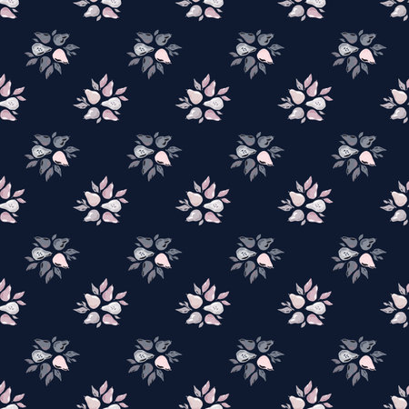 Dark seamless pattern with blue pale organic pears silhouettes. Dark navy blue background. Stock illustration.のイラスト素材