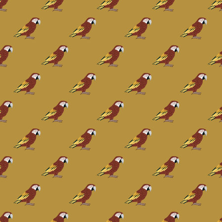 African animal seamless pattern with hand drawn doodle ara parrot silhouettes. Pale ocher background. Stock illustration.のイラスト素材