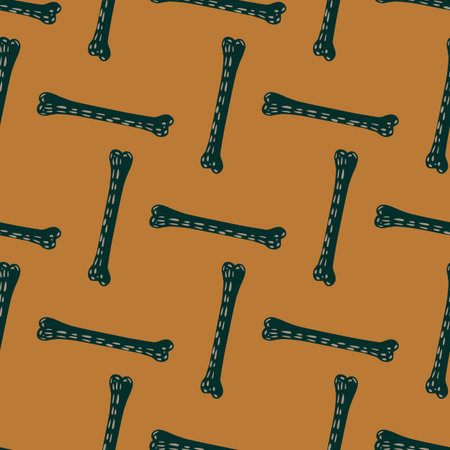 Scrapbook creative seamless pattern with cartoon dark grey bones silhouettes. Light brown background.のイラスト素材