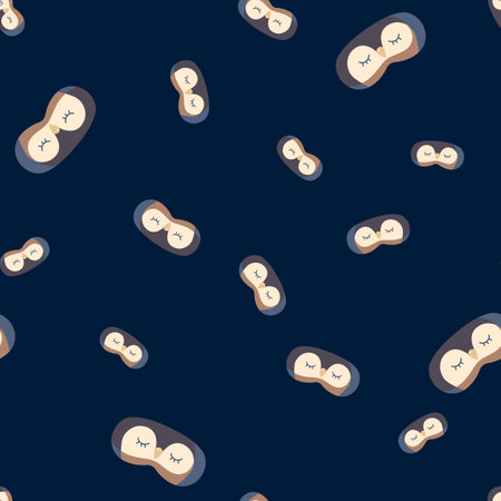Penguin gray color chaotic seamless pattern on dark blue background. Children graphic design element for different purposes.のイラスト素材