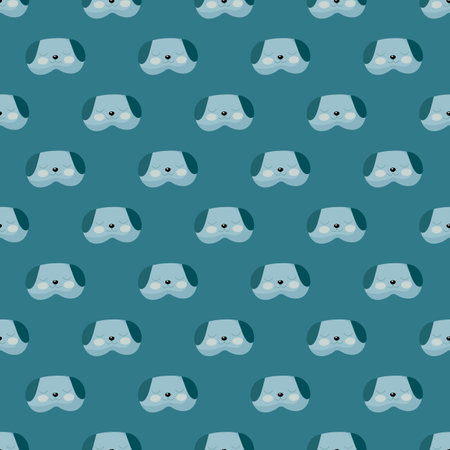 Dog blue color geometric seamless pattern on dark blue background. Children graphic design element for different purposes. Flat vector illustration.のイラスト素材
