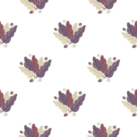 Decorative seamless pattern with purple tones leaf ornament. Isolated print. Graphic design for wrapping paper and fabric textures. Vector Illustration.のイラスト素材