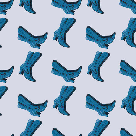 Bright blue fashion women shoes seamless doodle pattern. Accessory modern style print with grey background. Stock illustration.のイラスト素材