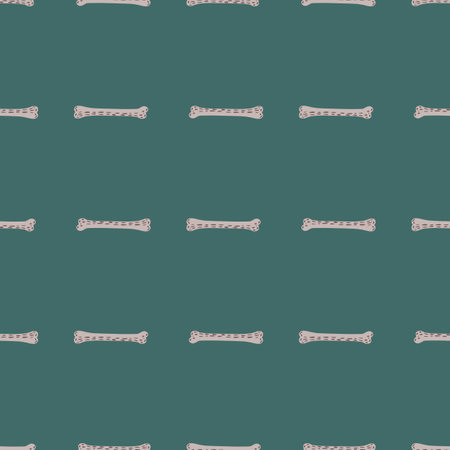 Minimalistic seamless pattern with simple doodle bones ornament. Turquoise background. Dog snack print. Stock illustration.のイラスト素材
