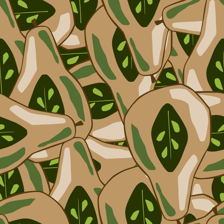 Abstract random seamless pattern with pear half ornament. Beige fruits with green seeds. Vector illustration for seasonal textile prints, fabric, banners, backdrops and wallpapers.のイラスト素材