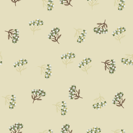 Abstract nature seamless pattern with simple yarrow elements. Beige background. Stock illustration.のイラスト素材