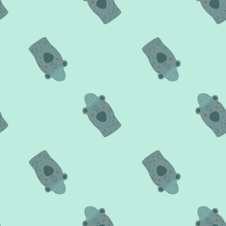 Minimalistic style seamless pattern with pale navy blue bear ornament. Light background. Funny animal print.のイラスト素材