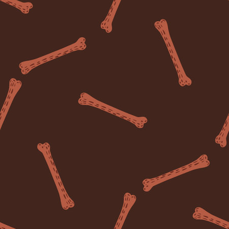 Cartoon seamless pattern with pale pink dog snack bones shapes. Brown background. Canine backdrop. Stock illustration.のイラスト素材