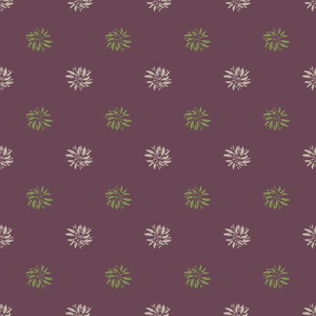 Hand drawn seamless pattern with green and white foliage leaves silhouettes. Pale purple background. Stock illustration.のイラスト素材