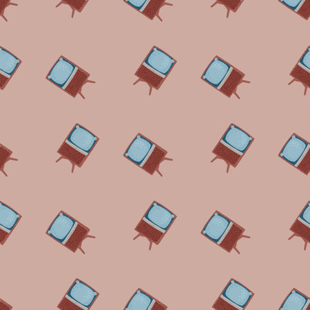 Blue colored tv icon seamless pattern in home decor style. Pink pale background. Media print.のイラスト素材