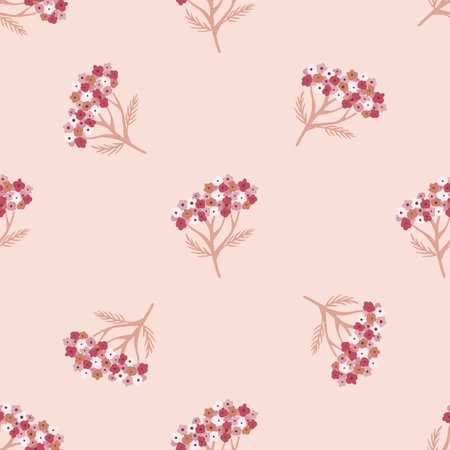 Seamless pattern in minimalistic tones with doodle yarrow ornament in pink tones. Stock illustration.のイラスト素材