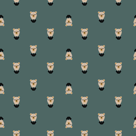 Abstract little ornament seamless pattern with bear in tuxedo silhouettes. Pale turquoise background.  Endless illustration.のイラスト素材