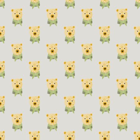 Yellow bear sailor silhouettes seamless doodle pattern. Pastel lilac background. Modern kids backdrop.のイラスト素材