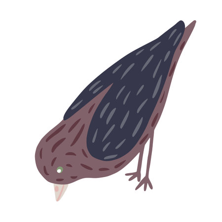 Bird pecking isolated on white background. Cute simple character brown color in doodle style vector illustration.のイラスト素材