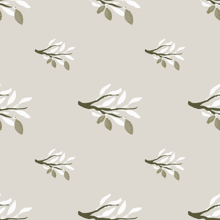 White lead branches and grey lemons seamless doodle pattern. Light background. Food fruit backdrop. Flat vector print for textile, fabric, giftwrap, wallpapers. Endless illustration.のイラスト素材