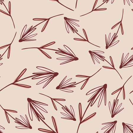 Random semaless nature pattern with simple outline flowers ornament. Pink pale background. Vector illustration for seasonal textile prints, fabric, banners, backdrops and wallpapers.のイラスト素材