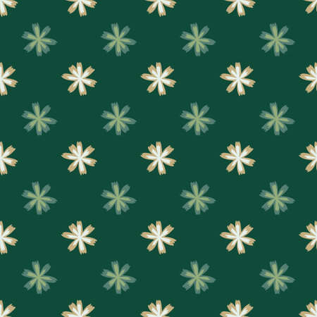 Decorative seamless pattern with light simple flower shapes. Green background. Cartoon botanic ornament. Flat vector print for textile, fabric, giftwrap, wallpapers. Endless illustration.のイラスト素材