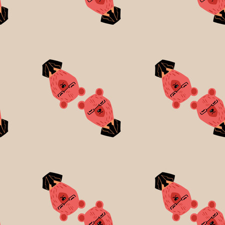 Minimalistic style seamless pattern with funny doodle business bear ornament. Pink animal shapes backdrop. Flat vector print for textile, fabric, giftwrap, wallpapers. Endless illustration.のイラスト素材
