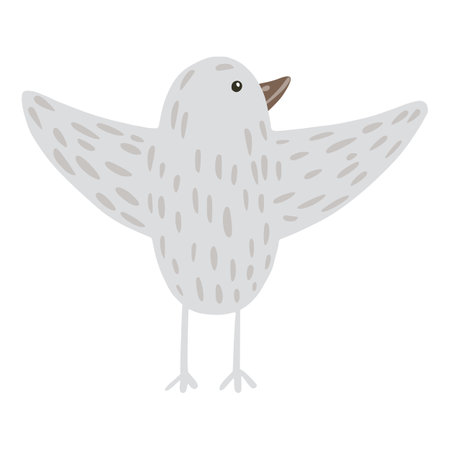 Bird flying isolated on white background. Cute simple character gray color in doodle style vector illustration.のイラスト素材