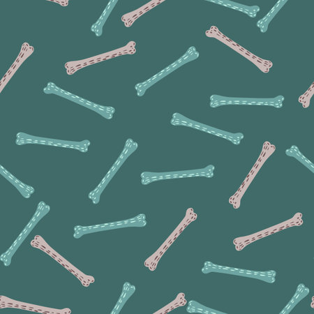 Seamless pattern in hand drawn style with decorative canine bones random shapes. Turquoise...