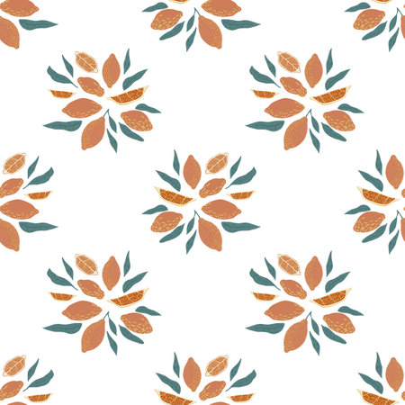 Isolated seamless pattern with citrus lemon fruit ornament. White background. Food backdrop. Vector illustration for seasonal textile prints, fabric, banners, backdrops and wallpapers.のイラスト素材