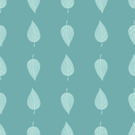 Doodle simple seamless pattern with leaves silhouettes. Blue pastel palette backdrop. Flat vector print for textile, fabric, giftwrap, wallpapers. Endless illustration.のイラスト素材
