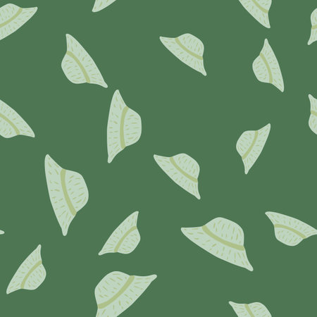 Decorative seamless pattern with random light grey  silhouettes. Green olive background. Graphic design for wrapping paper and fabric textures. Vector Illustration.のイラスト素材