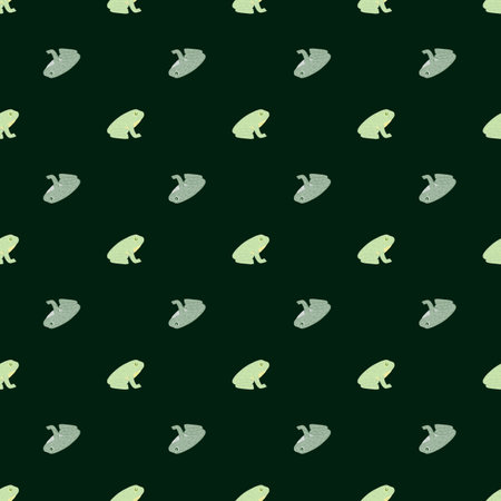 Cartoon animal aquatic seamless pattern with blue and green little frog silhouettes on dark background. Stock illustration. Vector design for textile, fabric, giftwrap, wallpapers.のイラスト素材