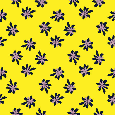 Summer contrast seamless pattern with daisy doodle ornament on yellow background. Vector...