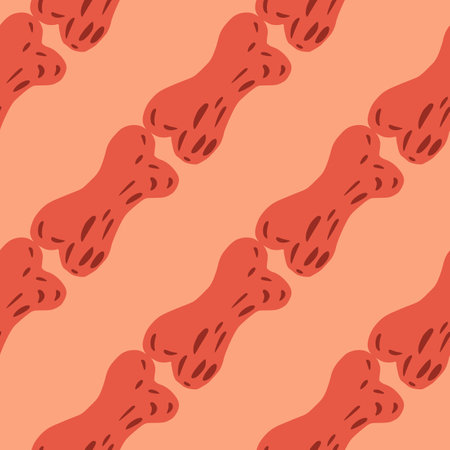 Minimalistic seamless doodle pattern with simple halloween pink bone shapes. Pastel background. Flat design. Stock illustration. Vector design for textile, fabric, giftwrap, wallpapers.のイラスト素材