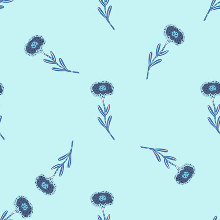 Random minimalistic seamless pattern with navy blue flower silhouettes. Pastel background.  Endless illustration.のイラスト素材