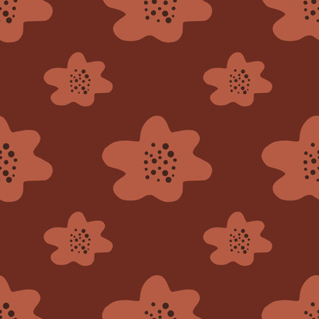 Flora seamless botanic pattern with simple flowers silhouettes print. Maroon palette. Creative print. Stock illustration.のイラスト素材
