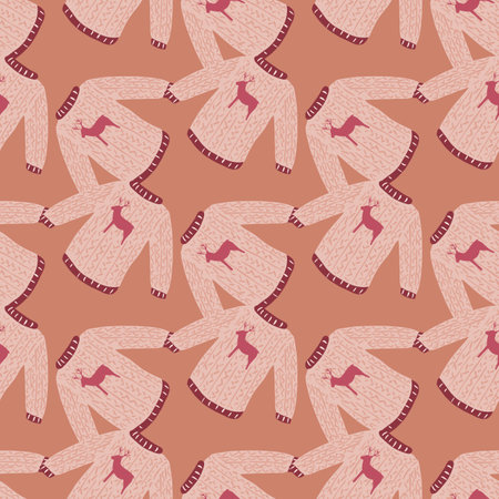 Winter fashion style seamless pattern with simple sweater ornament. Beige background. Endless illustration.のイラスト素材