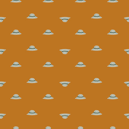Little hand drawn panama seamless pattern in doodle style. Light brown background. Creative accessory print. Vector Illustration.のイラスト素材