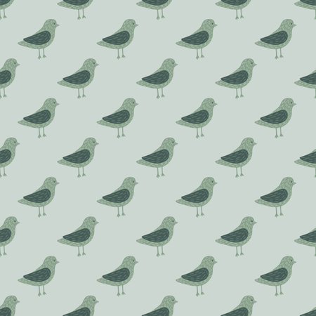 Pastel palette seamless pattern with pale green simple dove birds shapes. Blue light background. Vector illustration for seasonal textile prints, fabric, banners, backdrops and wallpapers.のイラスト素材