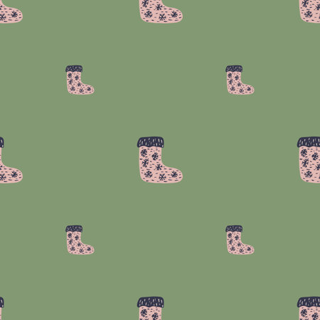 Minimalistic style seamless pattern with pink pale decorative socks. Green pastel background.のイラスト素材