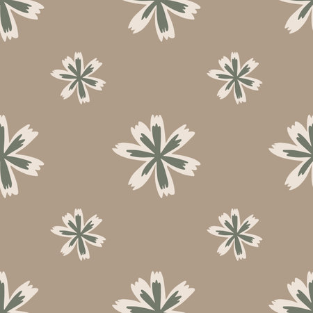Seamless pattern in minimalistic style with grey and white colored flower shapes. Beige background. Endless illustration.のイラスト素材